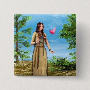 Indianische Frau Waldvogel Kunst Button