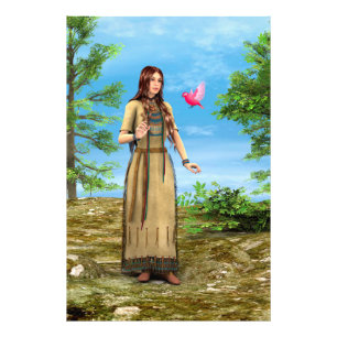 Indianische Frau Waldvogel Kunst Fotodruck