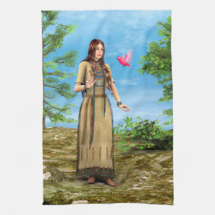 Indianische Frau Waldvogel Kunst Geschirrtuch