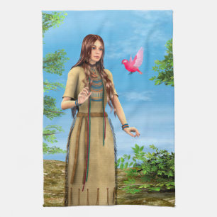 Indianische Frau Waldvogel Kunst Handtuch