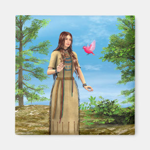 Indianische Frau Waldvogel-Kunst Magnet