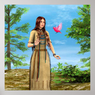 Indianische Frau Waldvogel Kunst Poster
