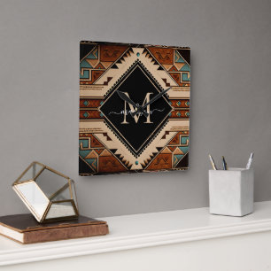 Indianische Kultur der Native Americans Boho-Stil  Quadratische Wanduhr