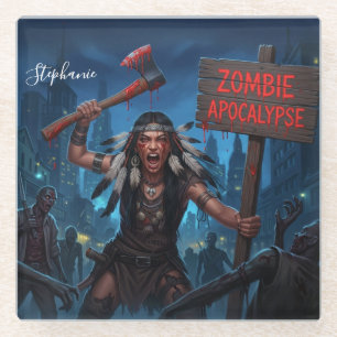 Indianische Prinzessin in der Zombie-Apokalypse Glasuntersetzer