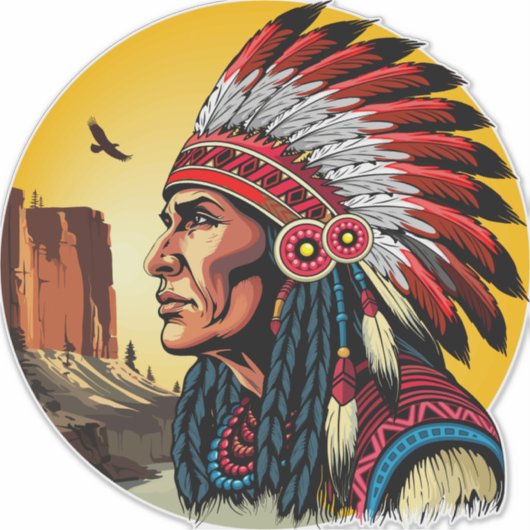 Indianischer Chef der wilden Landschaft Sunset Aufkleber (Vorderseite)