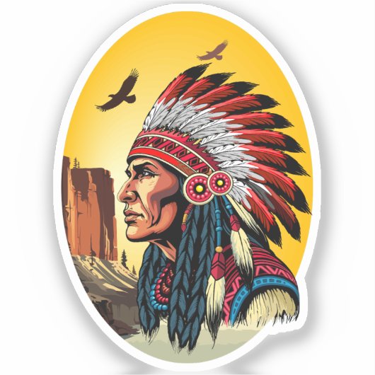 Indianischer Chef der wilden Landschaft Sunset Aufkleber (Vorderseite)