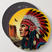 Indianischer Chef der wilden Landschaft Sunset Button (Vorne & Hinten)