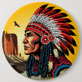 Indianischer Chef der wilden Landschaft Sunset Button (Vorderseite)