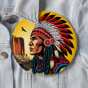 Indianischer Chef der wilden Landschaft Sunset Button
