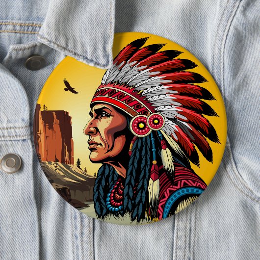 Indianischer Chef der wilden Landschaft Sunset Button (Beispiel)
