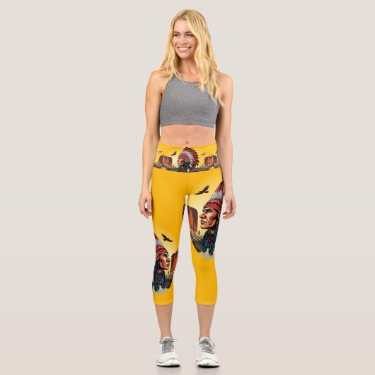 Indianischer Chef der wilden Landschaft Sunset Capri Leggings (Vorderseite)