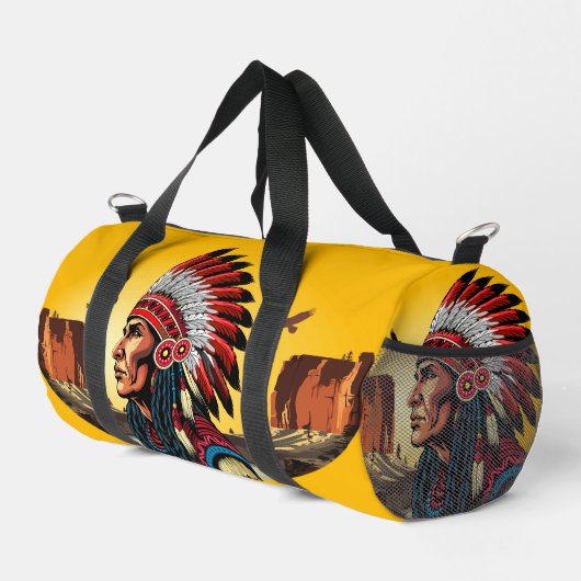 Indianischer Chef der wilden Landschaft Sunset Duffle Bag (Rechte Ecke)