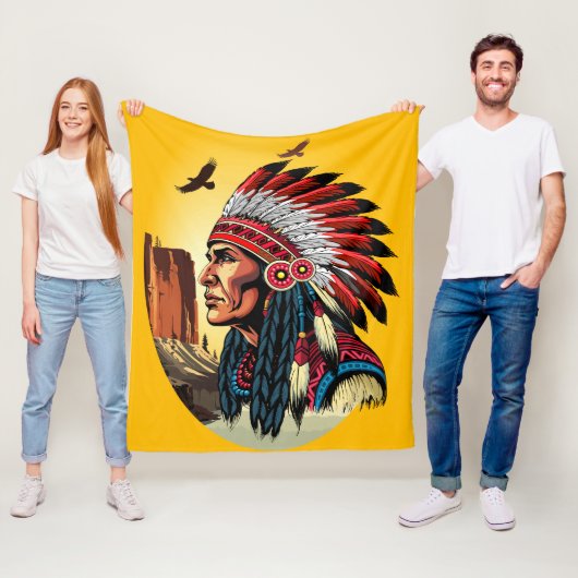 Indianischer Chef der wilden Landschaft Sunset Fleecedecke (Beispiel)