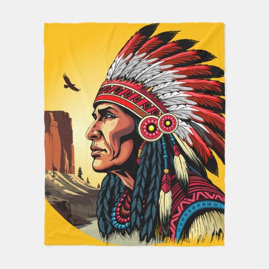 Indianischer Chef der wilden Landschaft Sunset Fleecedecke (Vorderseite)