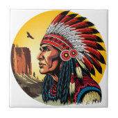 Indianischer Chef der wilden Landschaft Sunset Fliese (Vorderseite)