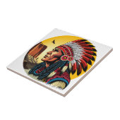 Indianischer Chef der wilden Landschaft Sunset Fliese (Seite)