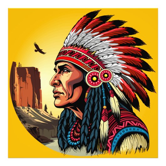 Indianischer Chef der wilden Landschaft Sunset Fotodruck (Vorne)