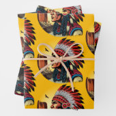 Indianischer Chef der wilden Landschaft Sunset Geschenkpapier Set (Beispiel)