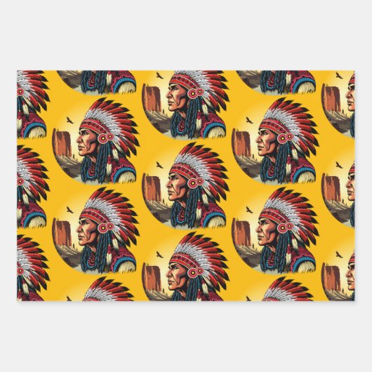 Indianischer Chef der wilden Landschaft Sunset Geschenkpapier Set (Vorderseite)