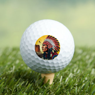 Indianischer Chef der wilden Landschaft Sunset Golfball