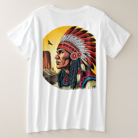 Indianischer Chef der wilden Landschaft Sunset Große Größe T-Shirt (Design Rückseite)