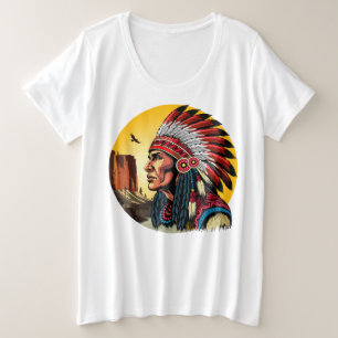 Indianischer Chef der wilden Landschaft Sunset Große Größe T-Shirt