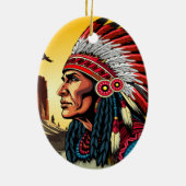 Indianischer Chef der wilden Landschaft Sunset Keramik Ornament (Hinten)