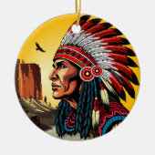 Indianischer Chef der wilden Landschaft Sunset Keramik Ornament (Vorne)