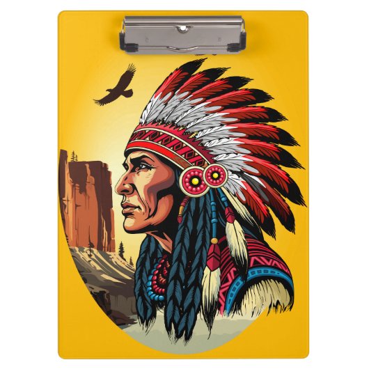 Indianischer Chef der wilden Landschaft Sunset Klemmbrett (Vorderseite)