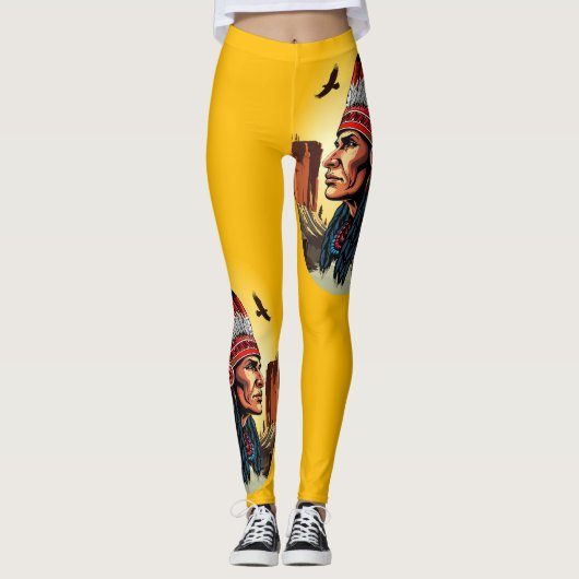 Indianischer Chef der wilden Landschaft Sunset Leggings (Vorderseite)