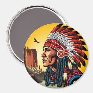 Indianischer Chef der wilden Landschaft Sunset Magnet