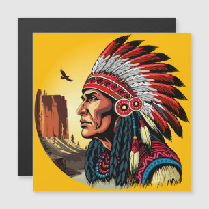 Indianischer Chef der wilden Landschaft Sunset Magnetkarte