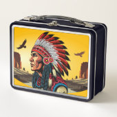 Indianischer Chef der wilden Landschaft Sunset Metall Brotdose (Vorderseite)