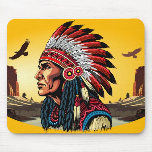 Indianischer Chef der wilden Landschaft Sunset Mousepad (Vorne)