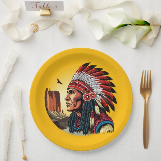 Indianischer Chef der wilden Landschaft Sunset Pappteller (Hochzeit)