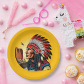Indianischer Chef der wilden Landschaft Sunset Pappteller (Party)