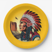 Indianischer Chef der wilden Landschaft Sunset Pappteller (Vorderseite)