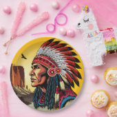 Indianischer Chef der wilden Landschaft Sunset Pappteller (Party)