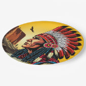 Indianischer Chef der wilden Landschaft Sunset Pappteller (Schrägansicht)