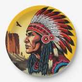 Indianischer Chef der wilden Landschaft Sunset Pappteller (Vorderseite)