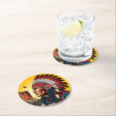 Indianischer Chef der wilden Landschaft Sunset Runder Pappuntersetzer (Vor Ort)