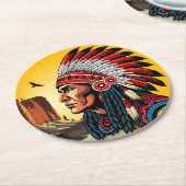 Indianischer Chef der wilden Landschaft Sunset Runder Pappuntersetzer (Angewinkelt)