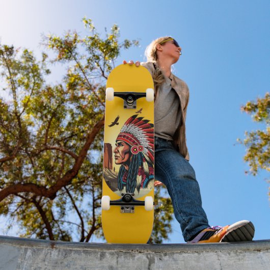 Indianischer Chef der wilden Landschaft Sunset Skateboard (Außen 1)