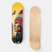 Indianischer Chef der wilden Landschaft Sunset Skateboard (Vorderseite)