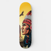 Indianischer Chef der wilden Landschaft Sunset Skateboard (Vorderseite)