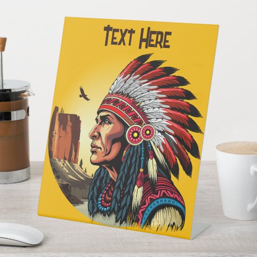 Indianischer Chef der wilden Landschaft Sunset Sockelschild (In Situ)