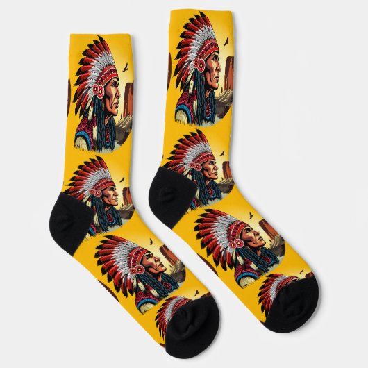 Indianischer Chef der wilden Landschaft Sunset Socken (Rechts)