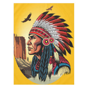 Indianischer Chef der wilden Landschaft Sunset Tischdecke