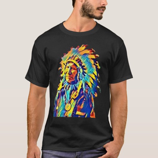 Indianischer Häuptling Red Cloud Farbiger T-Shirt (Vorderseite)