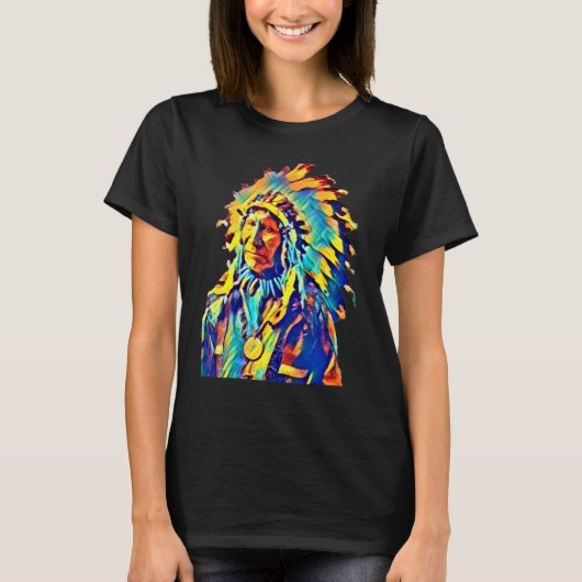 Indianischer Häuptling Red Cloud Farbiger T-Shirt (Vorderseite)